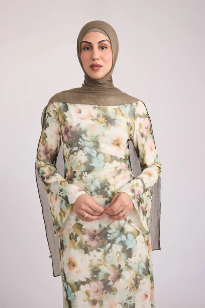 Picture of Tatiana Synched Satin Maxi Bell Sleeve