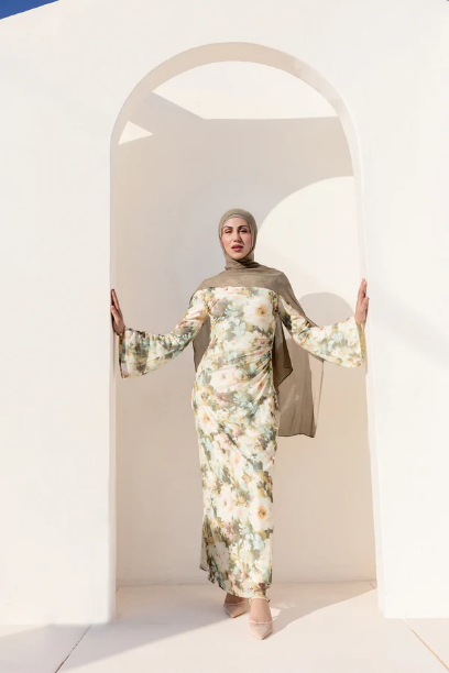 Picture of Tatiana Synched Satin Maxi Bell Sleeve