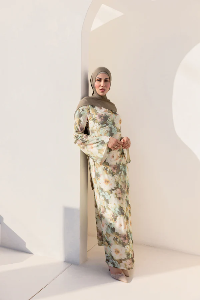 Picture of Tatiana Synched Satin Maxi Bell Sleeve