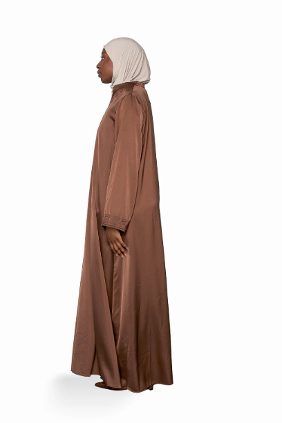 Picture of Chocolate Embroidered Satin Dress