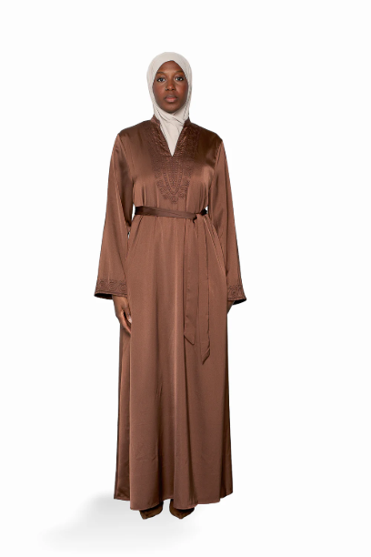 Picture of Chocolate Embroidered Satin Dress