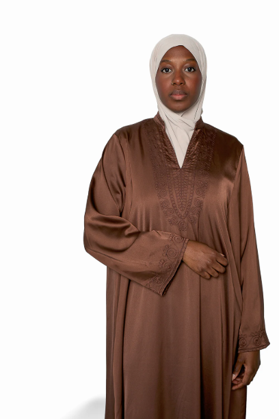 Picture of Chocolate Embroidered Satin Dress