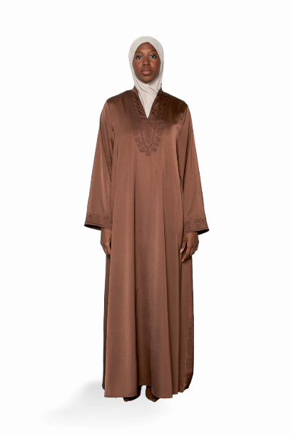 Picture of Chocolate Embroidered Satin Dress